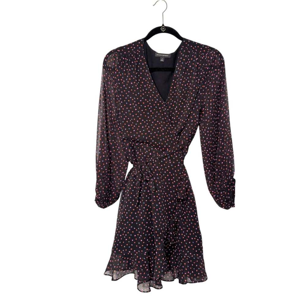 Banana Republic Long Sleeve Ruffle Confetti Heart Wrap Dress Size 4